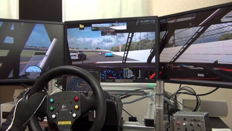 POV of a triple monitor racing simulator