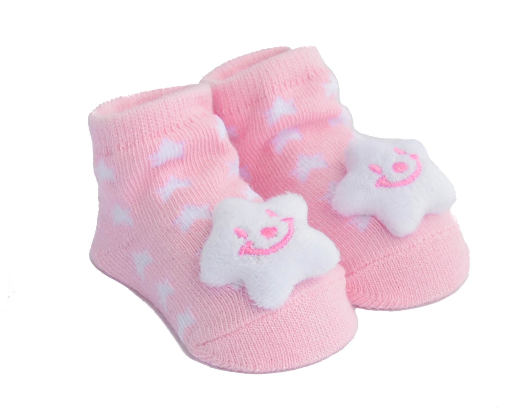 Soft Pink Star Rattle Booties - The Little Baby Shop