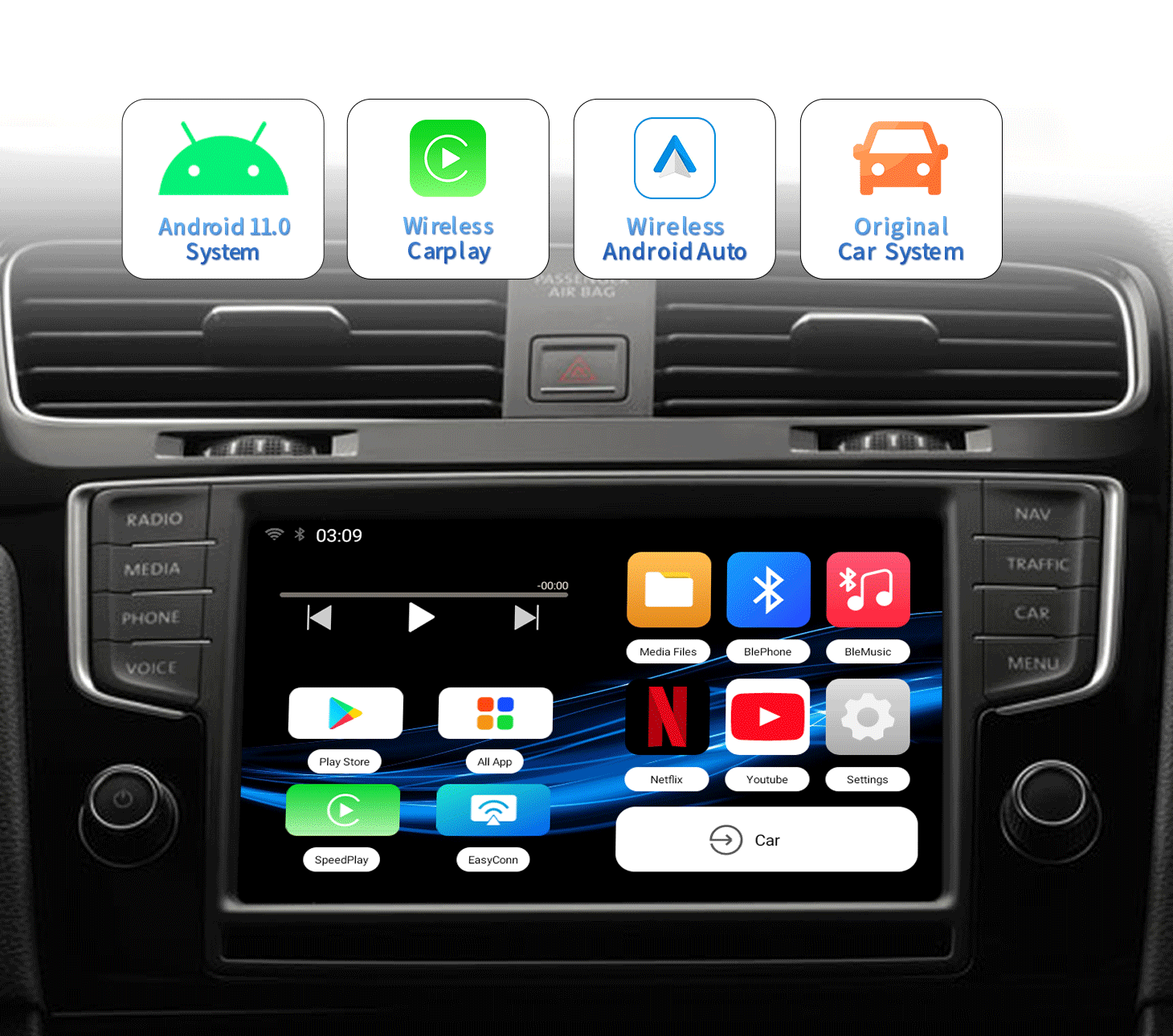 H1 Android 11.0 Wireless Carplay/Android Auto Adapter Smart AI Box –  Heyincar Store