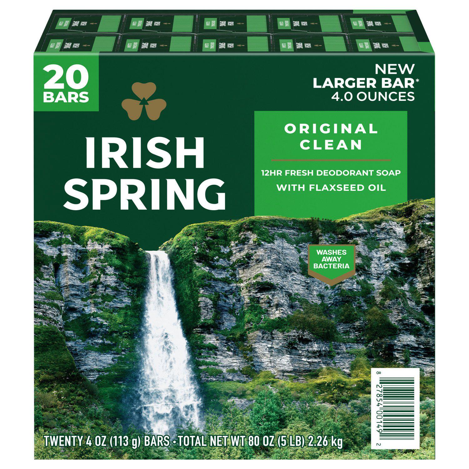 Irish Spring Bar Soap, Original Clean - 4 oz., 20 ct.
