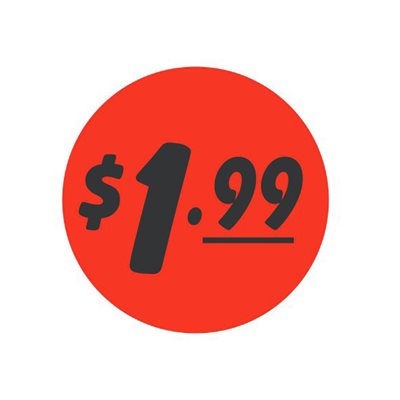 1000 Labels 1.25 Round BRIGHT RED $1.00 Retail Price Point Pricing  Stickers $1