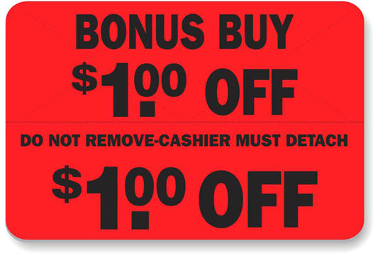 Instant Redeemable Coupon Labels Bonus Buy 50 Cents Off, Sticker