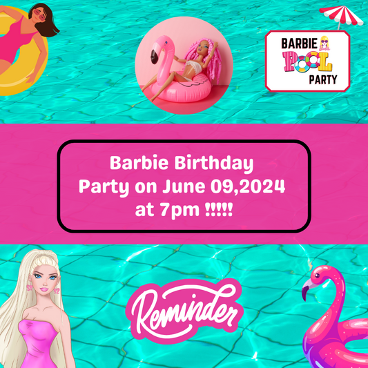 Barbie Pool Party Birthday Cake Topper Template Printable