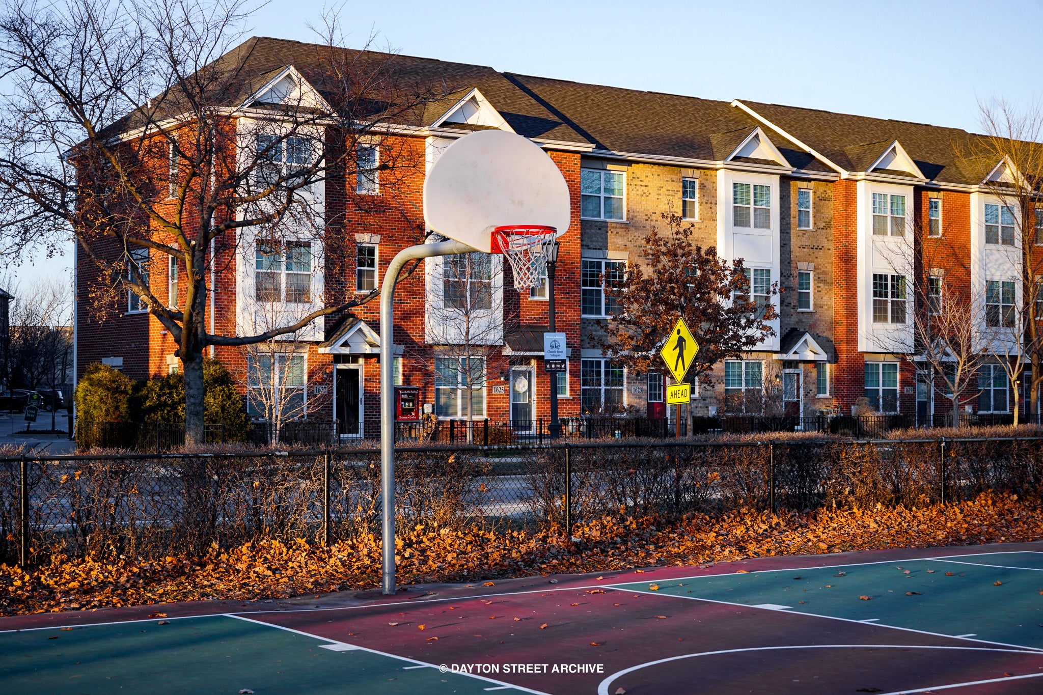beautiful outdoor basketball court in autumn fall