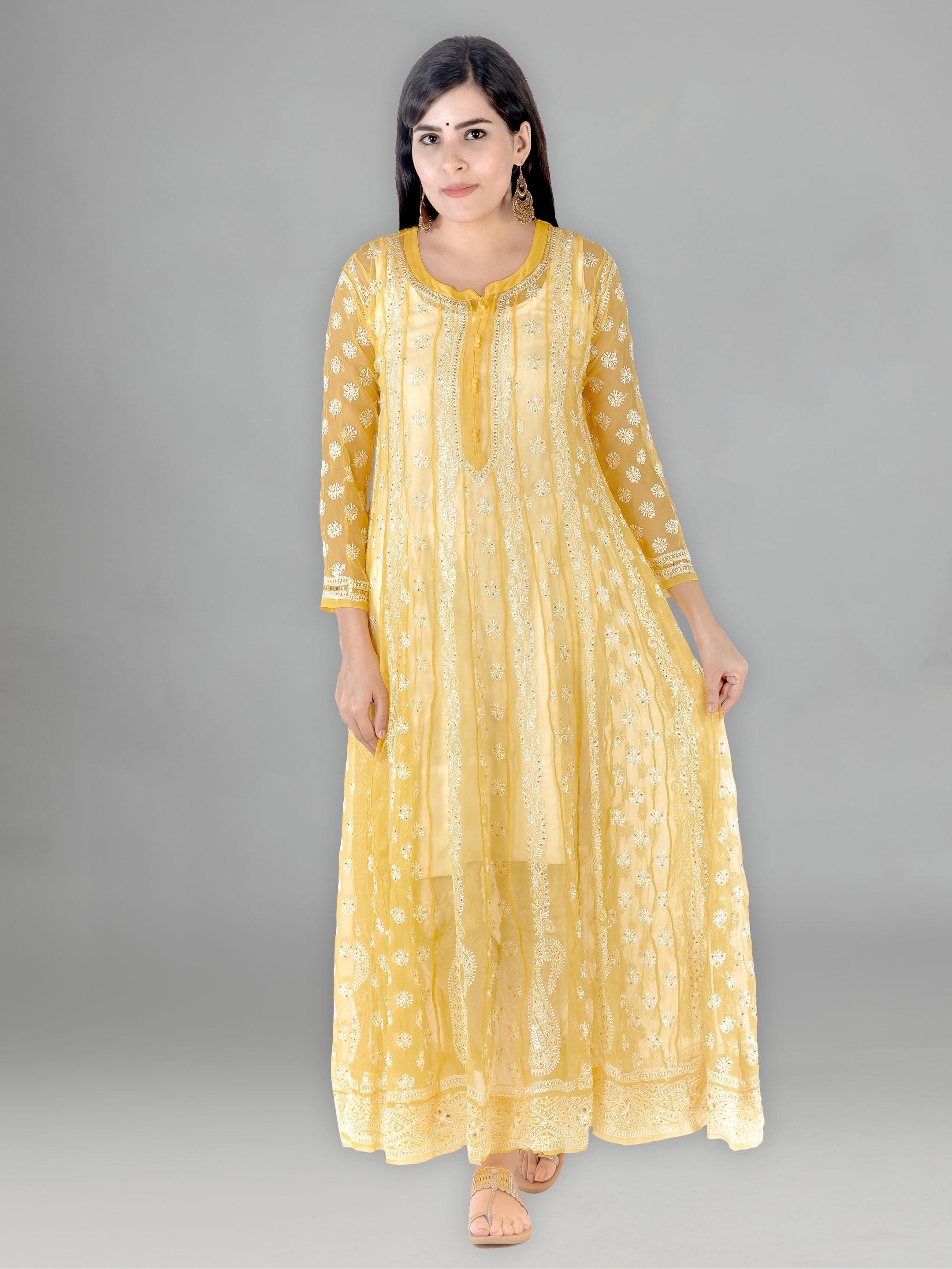 Yellow Embroidered Designed Cotton Lucknowi Chikankari Kurti in Rampur at  best price by Ankur Handicrafts - Justdial