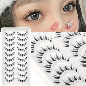 Manga Lashes Pointed Cat Eye Lashes, Natural Look Anime False Eyelashes Individual Wispy Korean Makeup Eyelashes Clusters , Asian Chinese Japanese Fake Eyelashes ( 10 Pairs ) - Ziya Tongqu