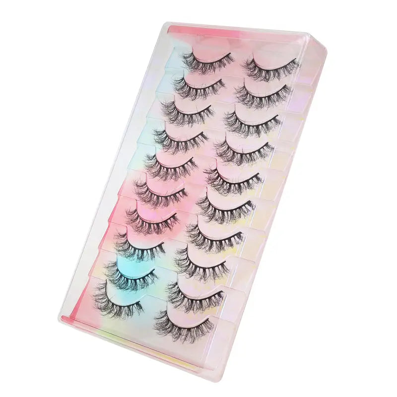 10 Pairs Fluffy Messy False Eyelashes Black Wispy Curly Makeup Eyelashes Extension For Party Cosplay Use