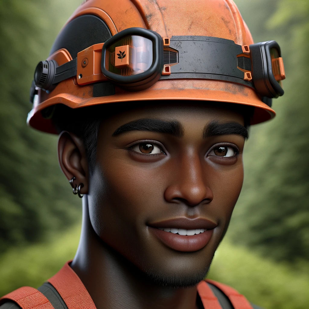 DALL·E 2024-02-19 09.25.00 - A realistic digital portrait of a young, Black professional arborist, focusing just on the head. The arborist features a youthful and energetic expres.webp__PID:4e1f4cf3-2665-4325-86d9-3791d4151af0