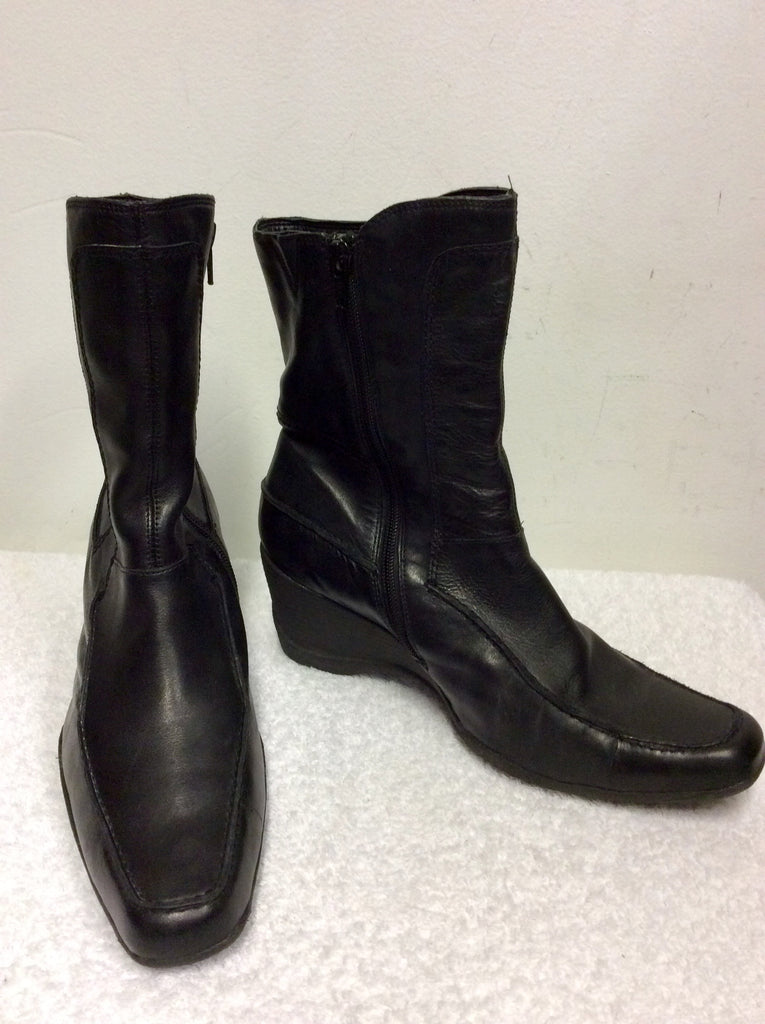 clarks black leather wedge ankle boots