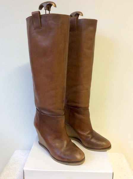 tan leather wedge boots