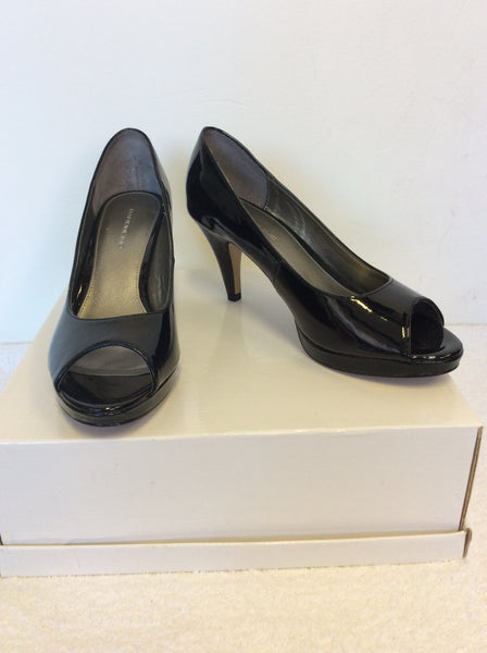 black patent peep toe shoes