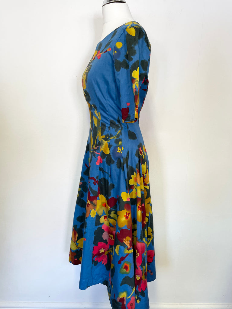 TOAST BLUE FLORAL PRINT SHORT SLEEVE FIT & FLARE DRESS SIZE 6/8 ...