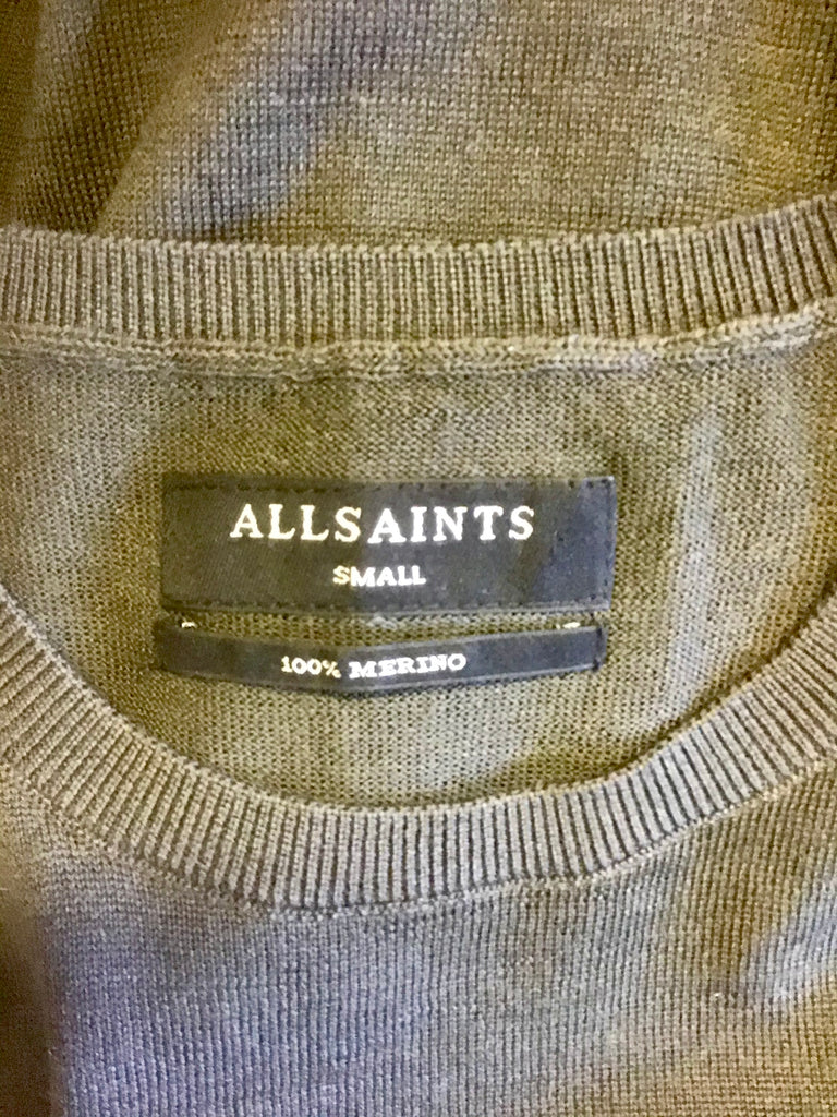 ALL SAINTS KHAKI GREEN MERINO WOOL CREW NECK JUMPER SIZE S – Whispers ...