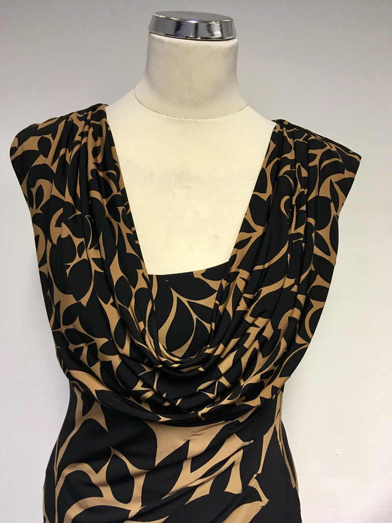 PHASE EIGHT BLACK & CAMEL PRINT COWL NECKLINE PENCIL DRESS SIZE 12 ...