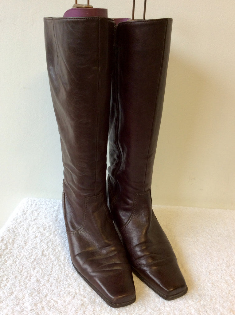 GABOR BROWN LEATHER KNEE LENGTH BOOTS 