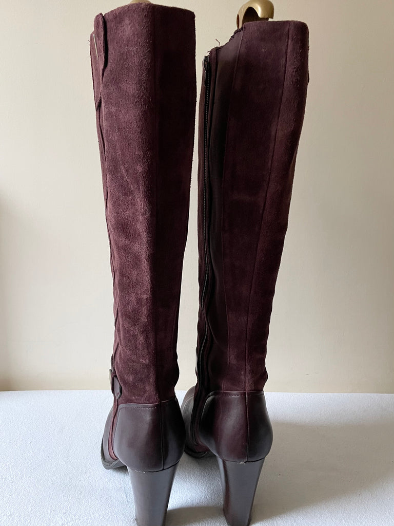 MARKS & SPENCER AUTOGRAPH PLUM SUEDE & LEATHER KNEE LENGTH BOOTS SIZE ...