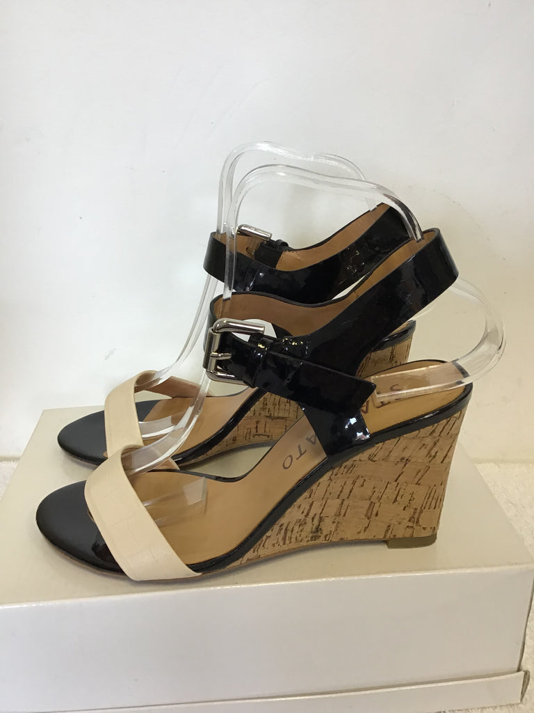 STACCATO BLACK PATENT & CREAM WEDGE HEEL SANDALS SIZE 5/38 – Whispers ...