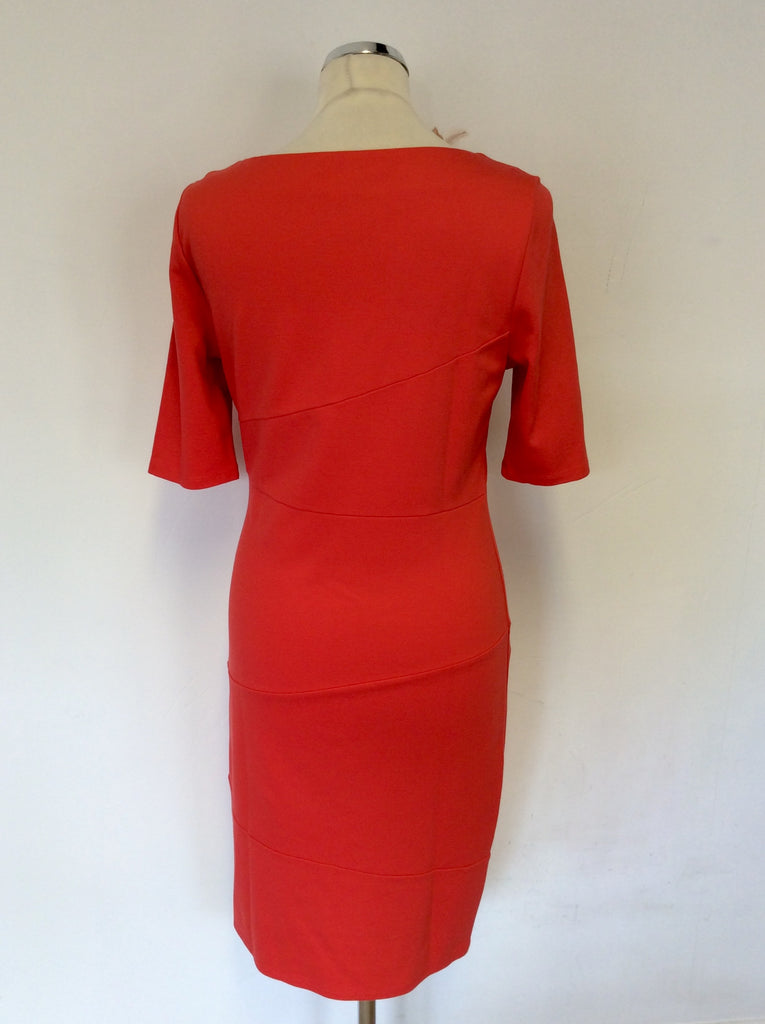 LK BENNETT FREDA CORAL RED SHORT SLEEVE DRESS SIZE 12 WITH ADDED CORSA ...