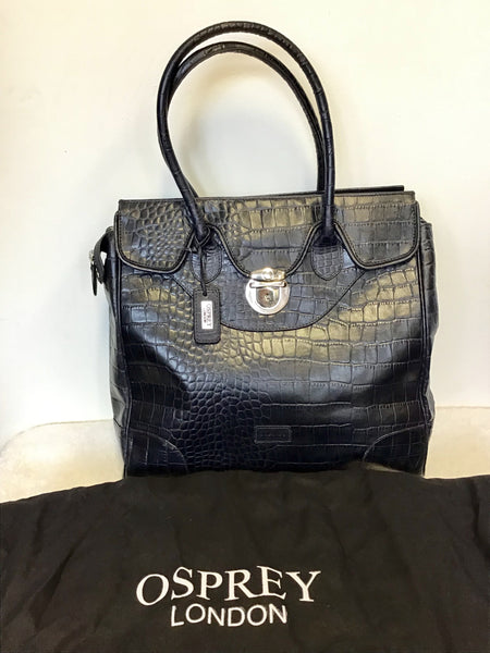 OSPREY BY GRAEME ELLISDON DARK BLUE MOCK CROC LARGE LEATHER TOTE/WORK ...