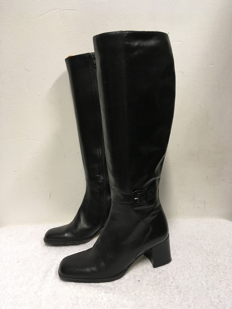 BALLY BLACK ROCCAPIA LEATHER KNEE LENGTH SLIM FIT BOOTS SIZE 3.5/36 ...