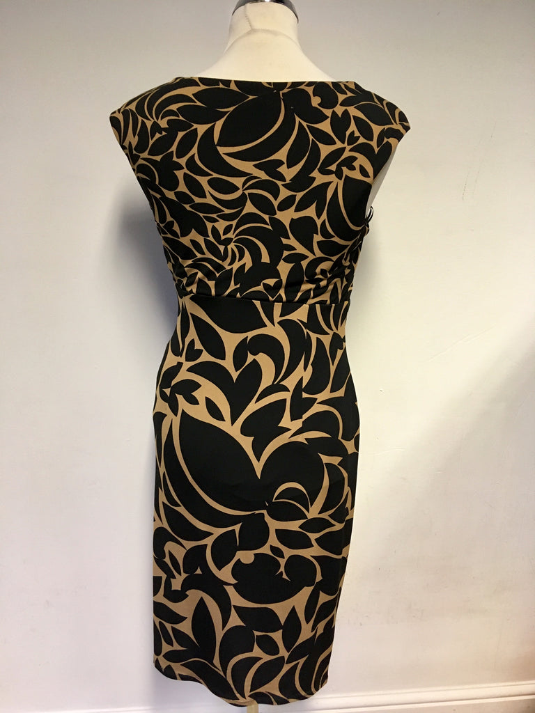 PHASE EIGHT BLACK & CAMEL PRINT COWL NECKLINE PENCIL DRESS SIZE 12 ...