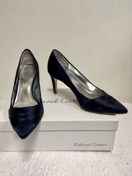 ROLAND CARTIER NAVY BLUE SATIN HEELS 