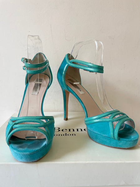 LK BENNETT JAGGER AQUA / TURQUOISE SUEDE HIGH HEEL PLATFORM SANDALS SI –  Whispers Dress Agency