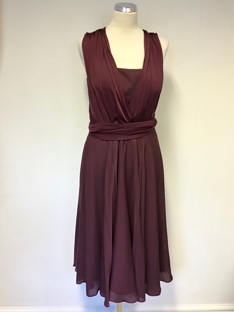 TED BAKER BURGUNDY/ WINE SILK BLEND SPECIAL OCCASION DRESS SIZE 3 UK 1 ...