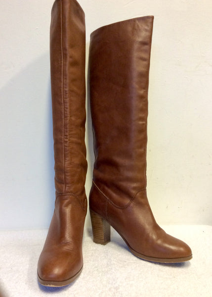 JOULES TAN LEATHER KNEE HIGH HEELED 