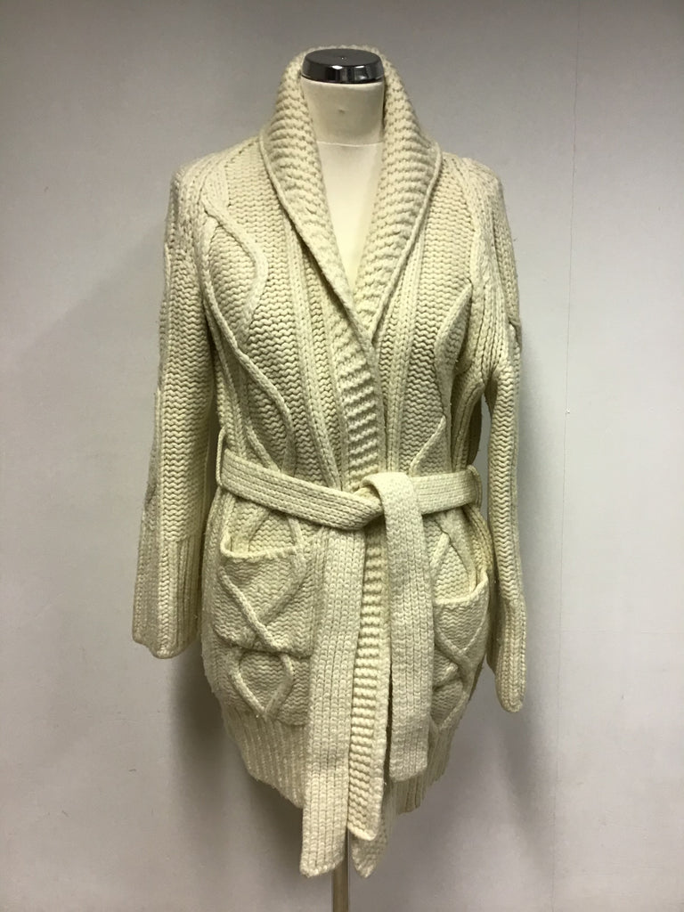 BURBERRY CREAM CABLE KNIT WOOL TIE WAIST CARDIGAN SIZE L – Whispers Dress  Agency