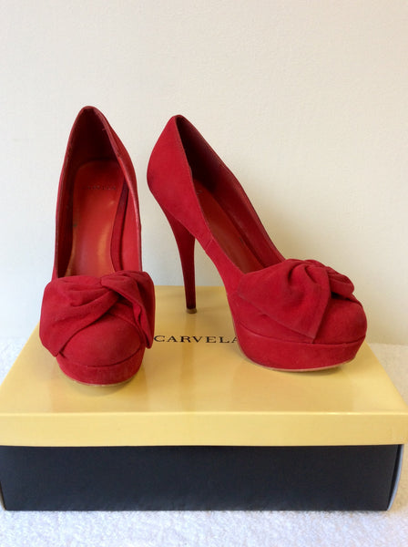 CARVELA RED FAUX SUEDE BOW TRIM HIGH 