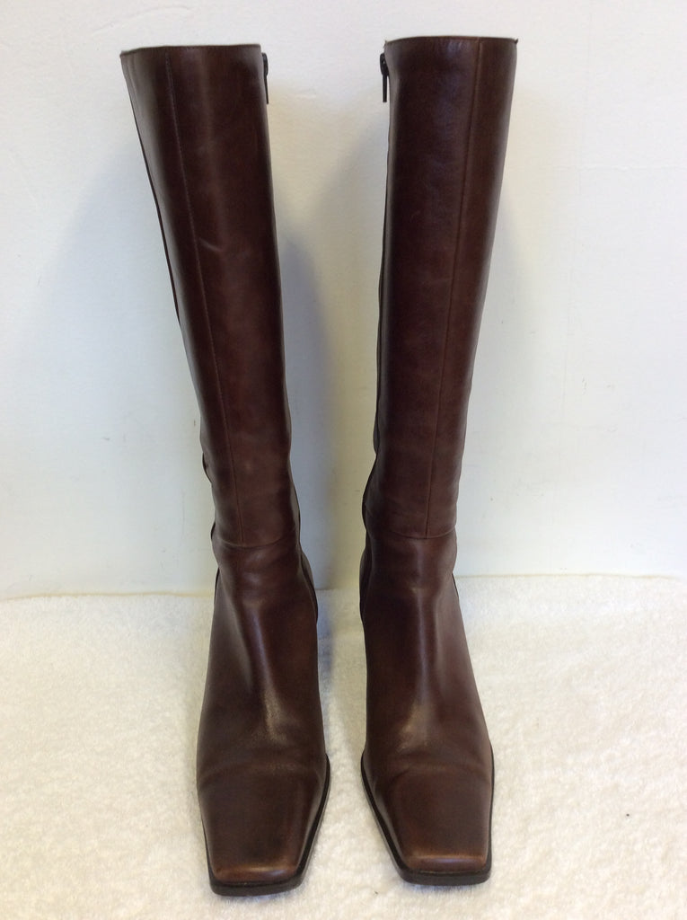 JONES THE BOOTMAKER CHESTNUT BROWN LEATHER KNEE LENGTH BOOTS SIZE 7.5 ...