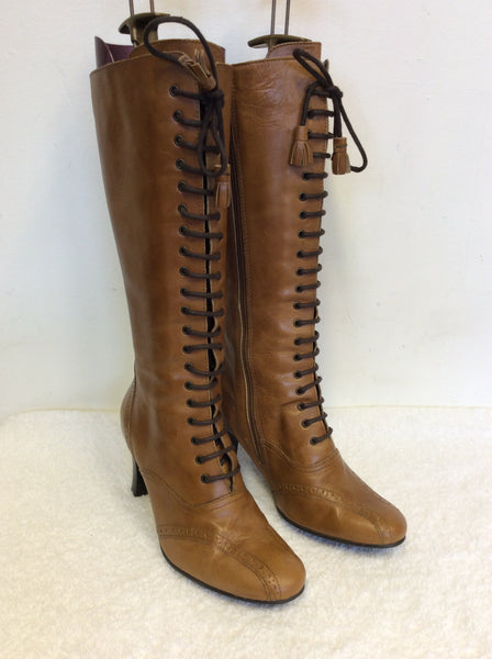 leather lace up knee high boots