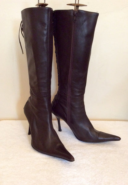 Piedra Dark Brown Leather Lace Up Back Boots Size 5/38 – Whispers Dress ...
