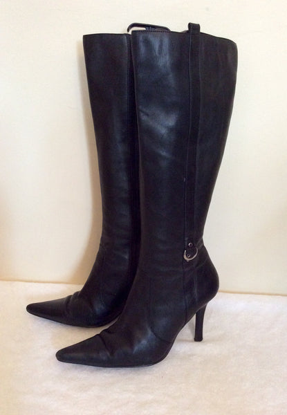 Dune Black Leather Knee Length Boots Size 7/40 – Whispers Dress Agency