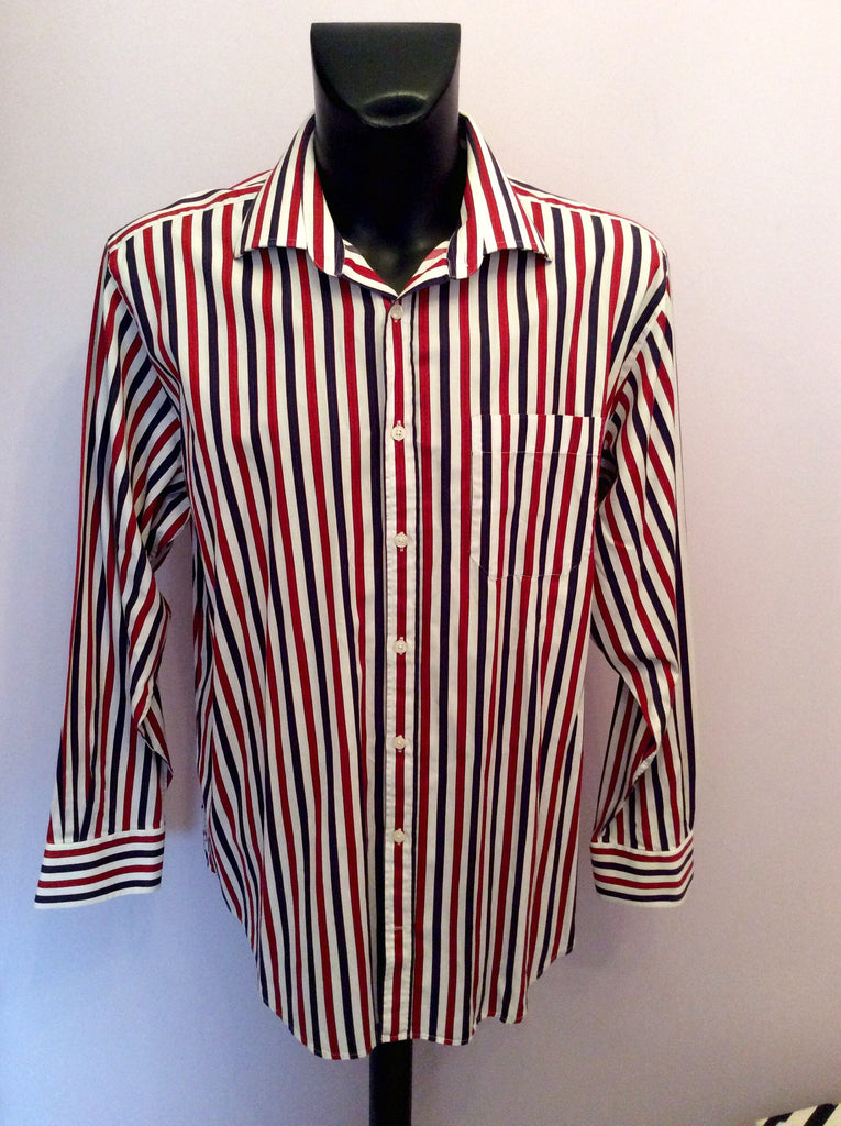 red white and blue striped shirt