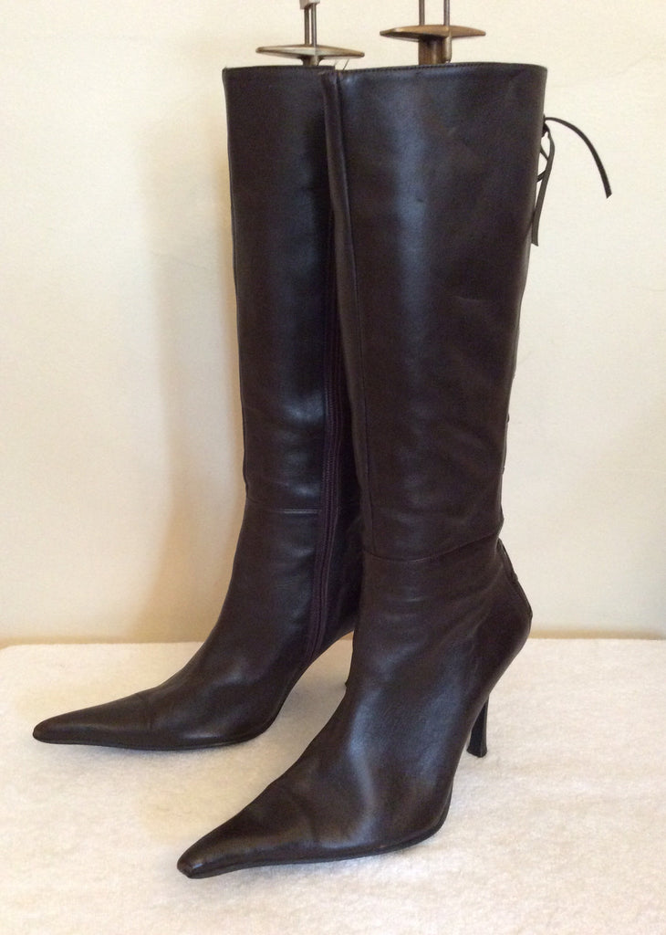 Piedra Dark Brown Leather Lace Up Back Boots Size 5/38 – Whispers Dress ...