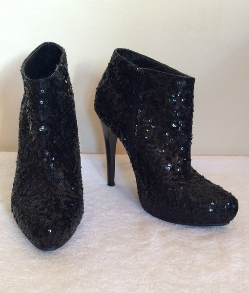 Fiore Black Sequined Ankle Boots Size 5 