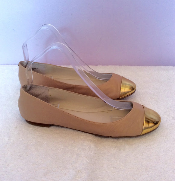 Nine West Beige & Gold Toe Tip Leather Flat Shoes Size 4/37 – Whispers ...