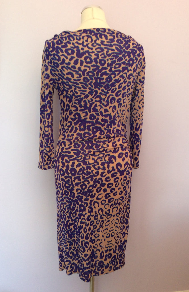 LK Bennett Nude, Purple & Turquoise Leopard Print Wrap Dress Size 8 ...