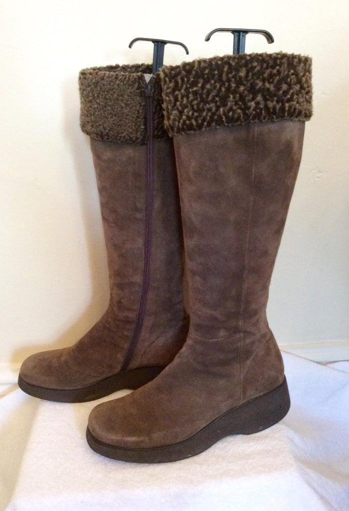 Jigsaw Light Brown Suede Knee High Faux Fur Trim Boots Size 6/39 ...