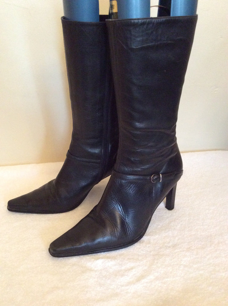 Moda In Pelle Black Leather Calf Length Boots Size 4/37 – Whispers ...