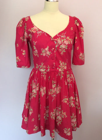 VINTAGE LAURA ASHLEY PINK COTTON FLORAL MINI DRESS SIZE 10