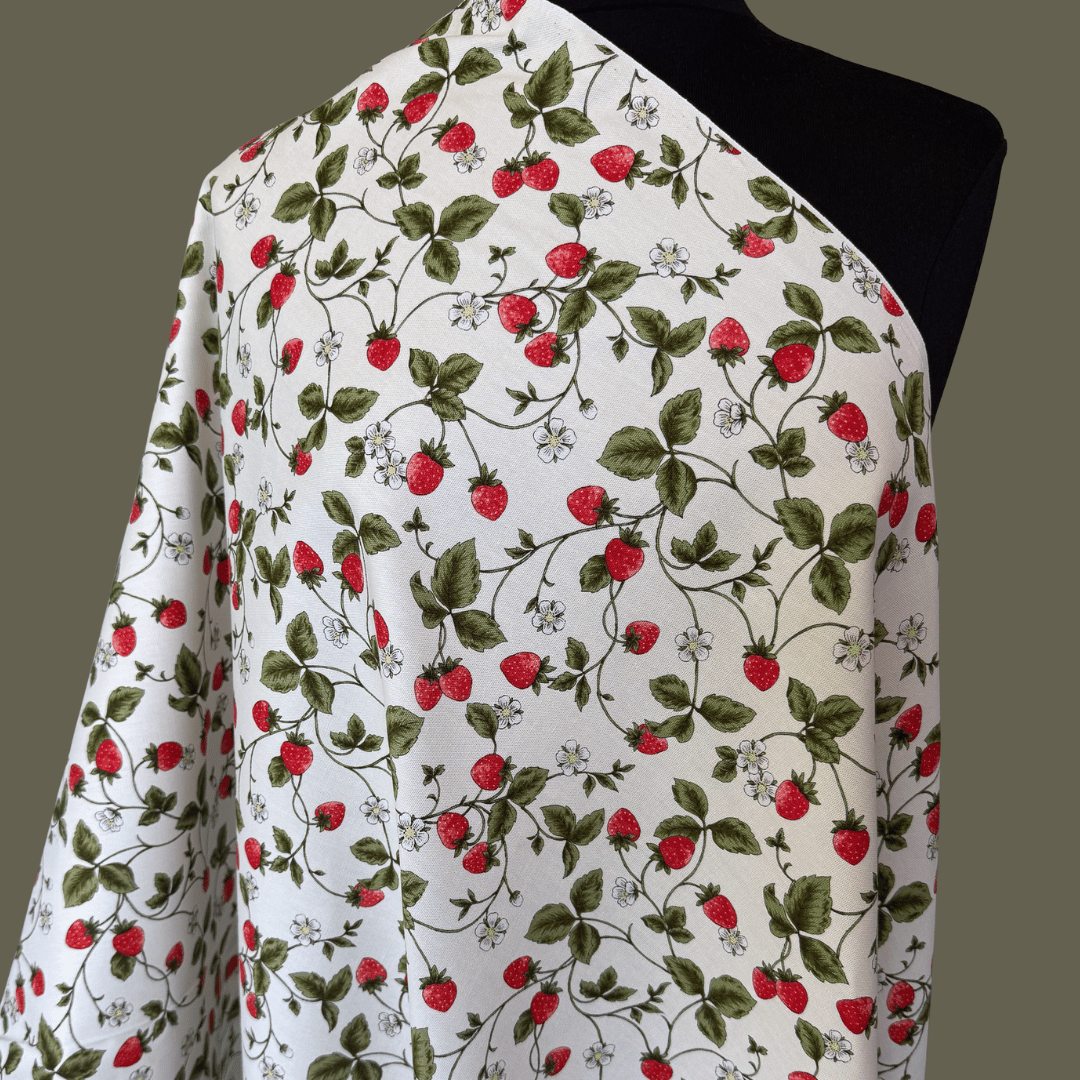 Strawberry Vine in White - Japanese Cotton Canvas