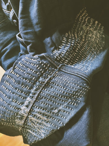 shibori boro jeans ja, wol mending technique