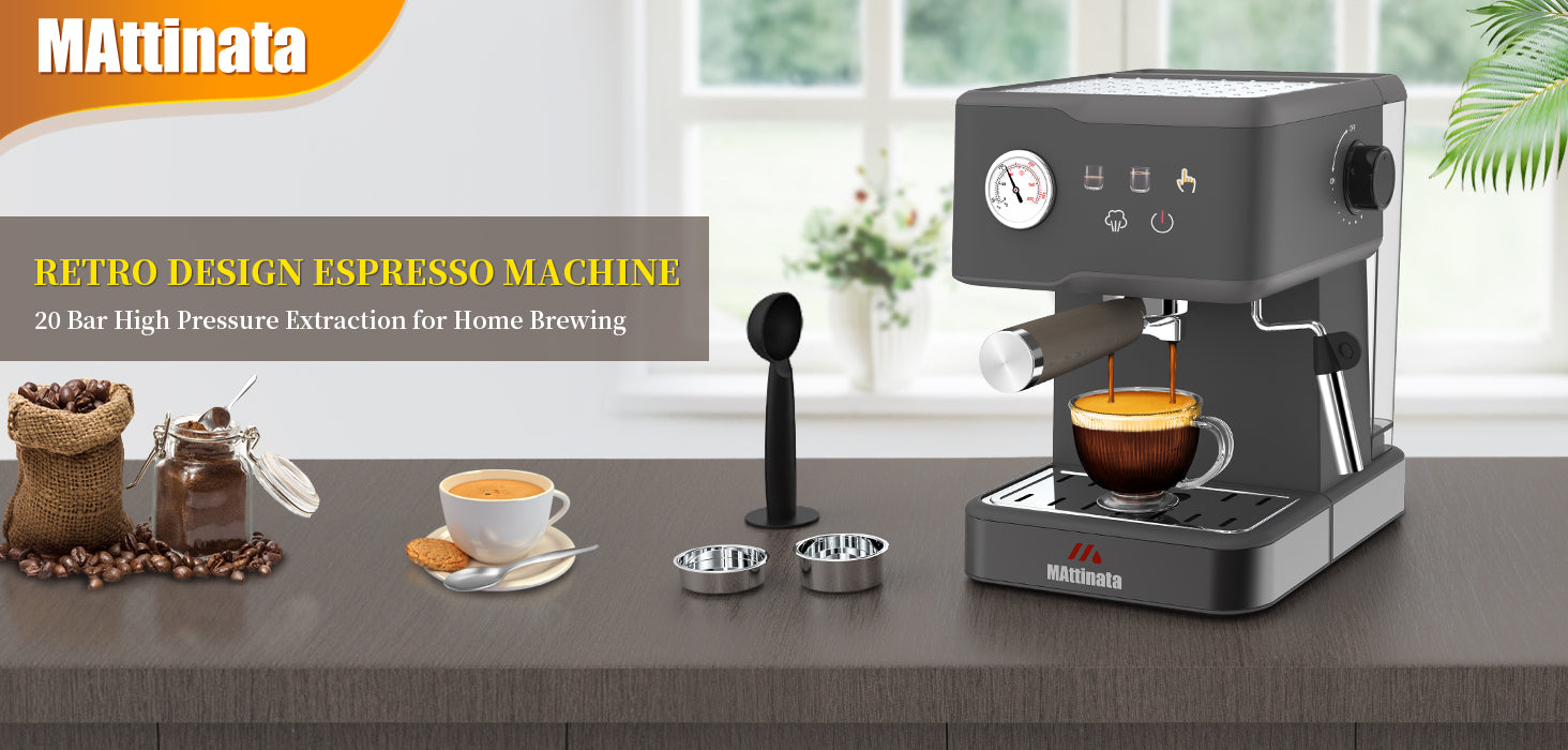MAttinata Máquina de café expreso, 20 bares, máquina de café expreso  profesional de acero inoxidable con espumador de leche, varita de vapor y  medidor