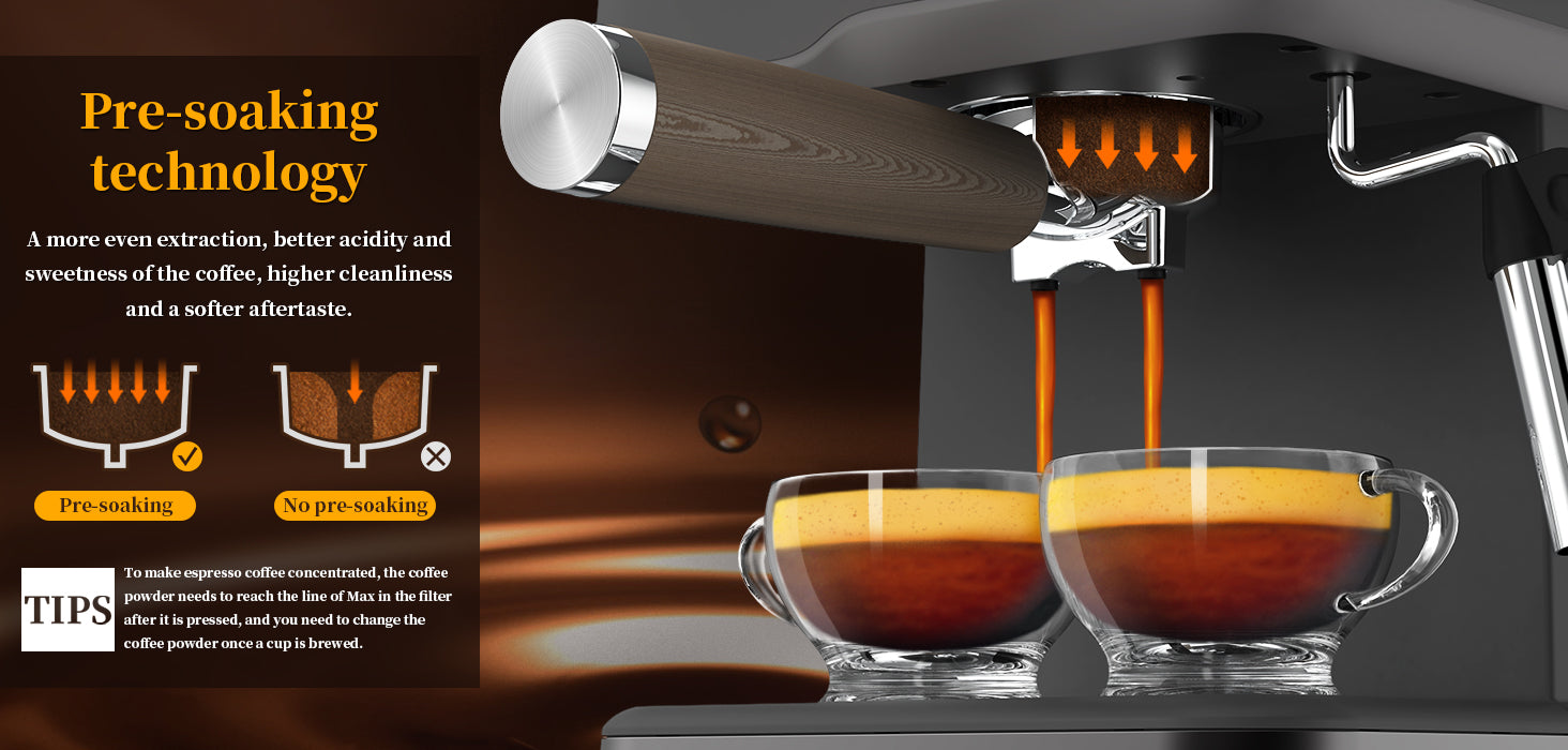 MAttinata Máquina de café expreso, 20 bares, máquina de café expreso  profesional de acero inoxidable con espumador de leche, varita de vapor y  medidor