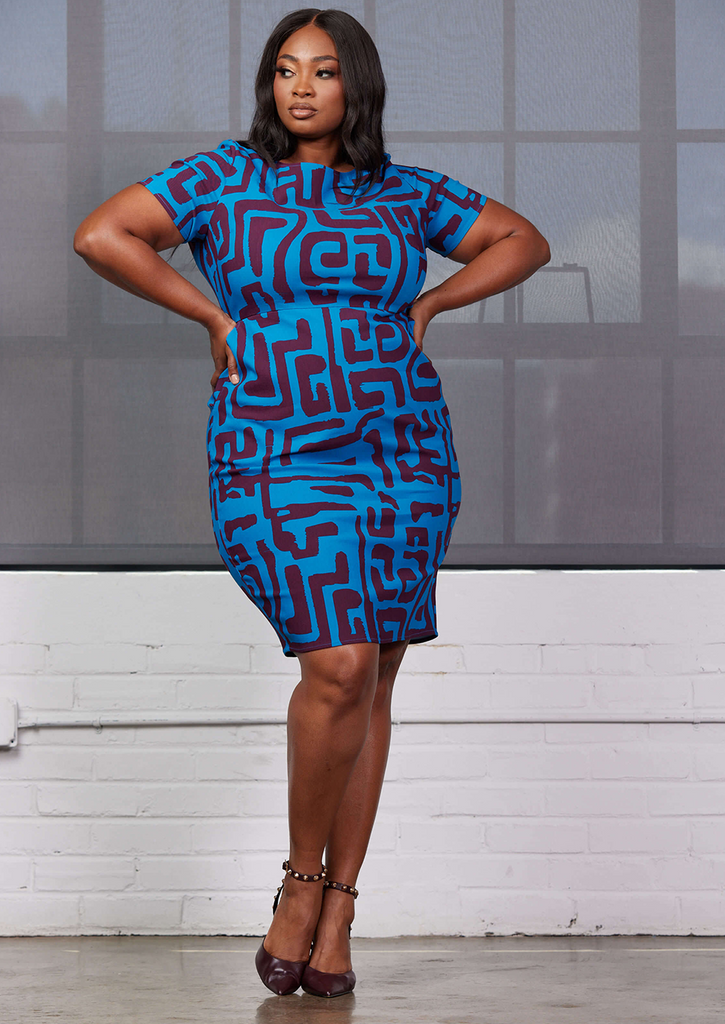 Farjana African Print Stretch Woven Blazer Blue Navy Mudcloth – D