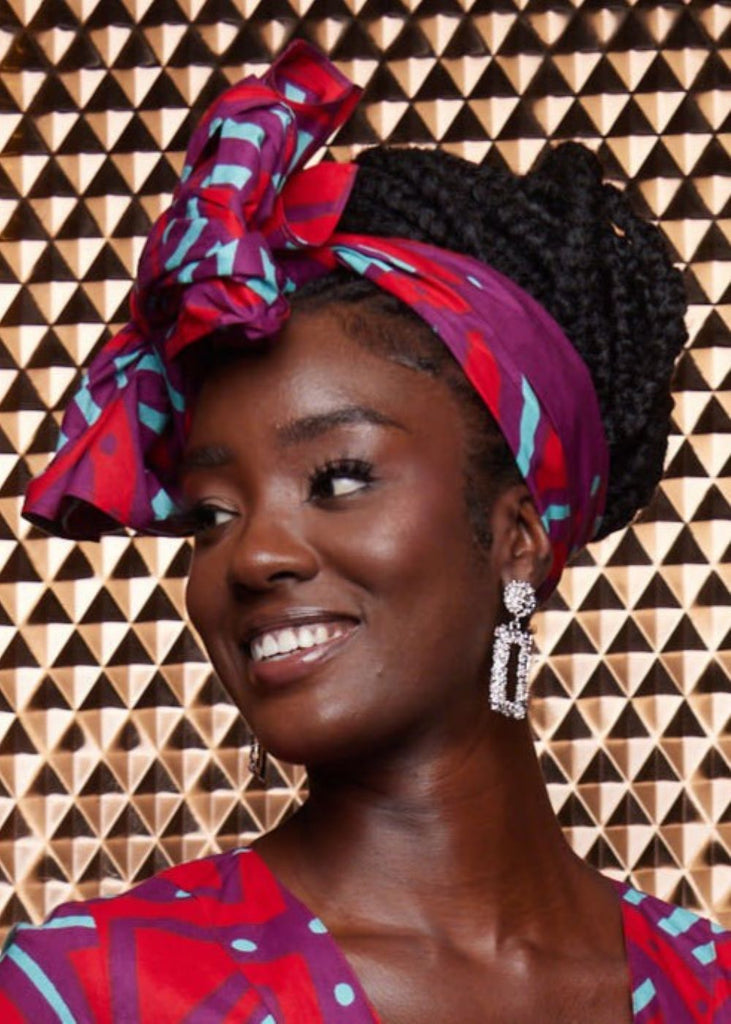 African Print Headwrap/Scarf (Black Magenta Tribal) – D'IYANU