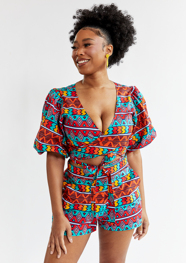 Farasha Women's African Print Tie Crop Top (Sunset Adire) - Clearance –  D'IYANU